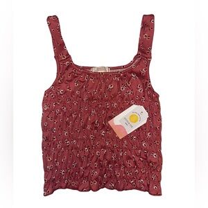 NWT Walking on Sunshine Girls Smocked Floral Tank Kids Medium Burgandy